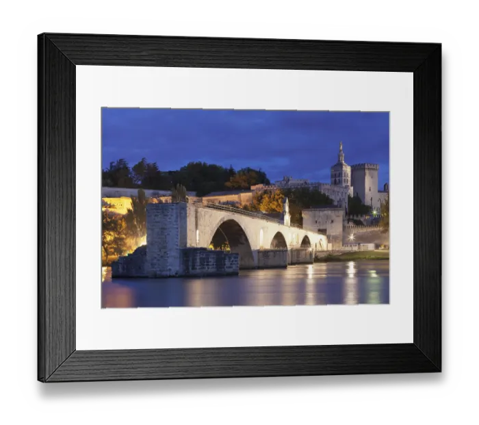 Framed Print : Bridge St. Benezet over the Rhone with Notre Dame des Doms and the Popes Palace
