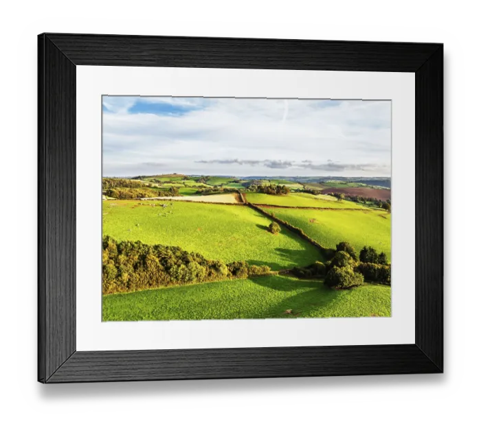 Framed Print : Colours of Devon Farms and Fields over Berry Pomeroy from a drone