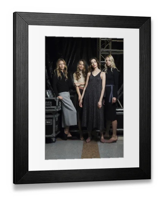 Framed Print : Four beautiful girls in knitted clothes