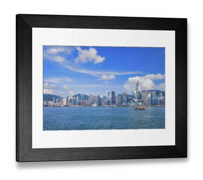 Framed Print : HONG KONG, CHINA, MAY 1, 2018: Hong Kong skyline cityscape downtown skyscrapers over Victoria Harbour on sunset