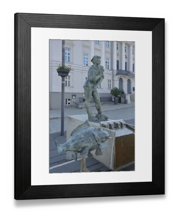 Framed Print : Carp Whistle Fountain with Sculptures and Fish Figures