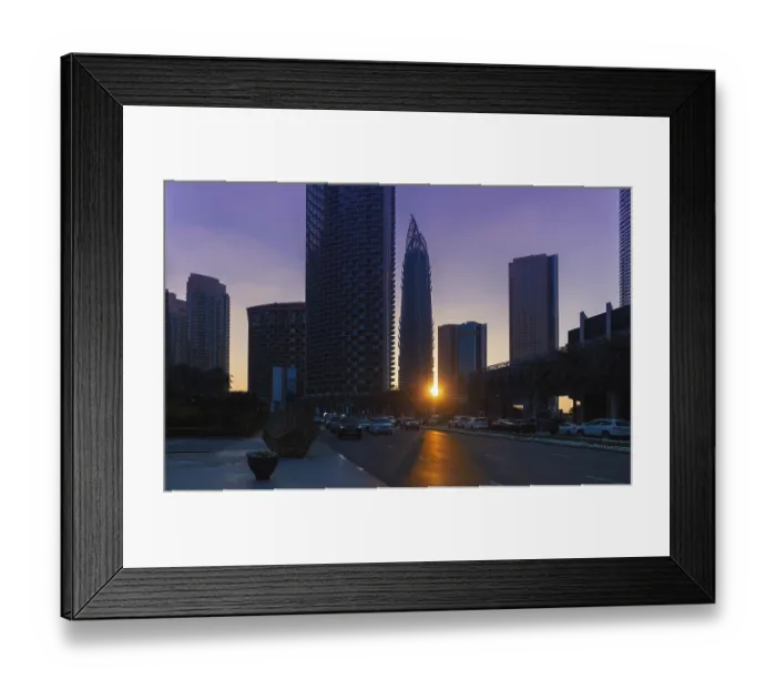 Framed Print : UAE, Dubai downtown financial skyline and business shopping center near Dubai Mall