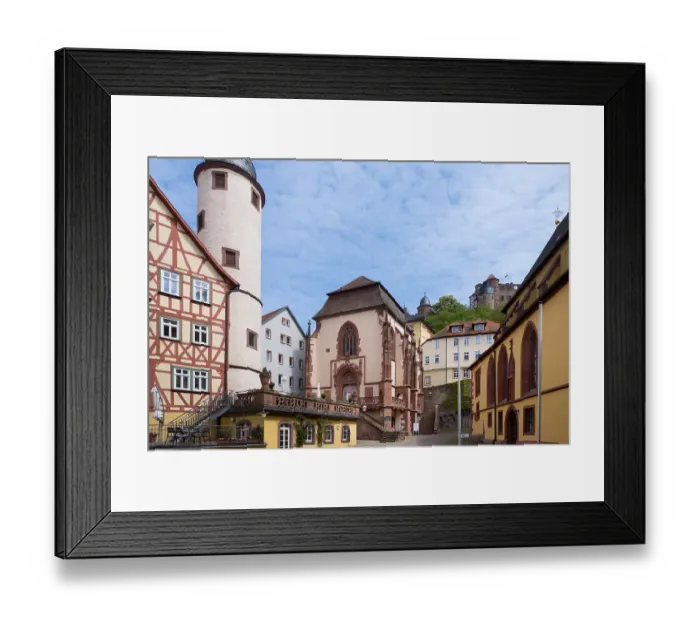 Framed Print : Germany, Bavaria, Wertheim,s chulgasse with Kilianskapelle (centre) Framed Print : Germany, Bavaria, Wertheim,s chulgasse with Kilianskapelle (centre)