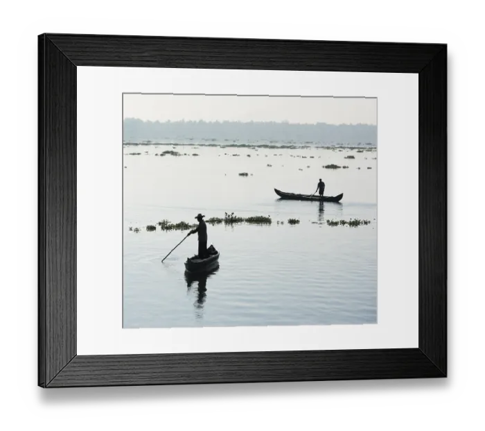 Framed Print : Men in small boats, Vembanad Lake