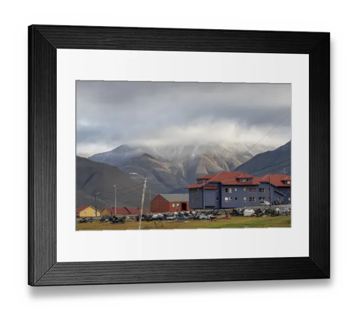 Framed Print : Dwellings and snowmobiles, Longyearbyen