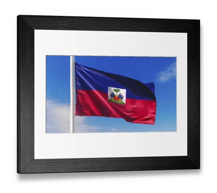 Framed Print : Flags, the national flag of Haiti flutters in the wind