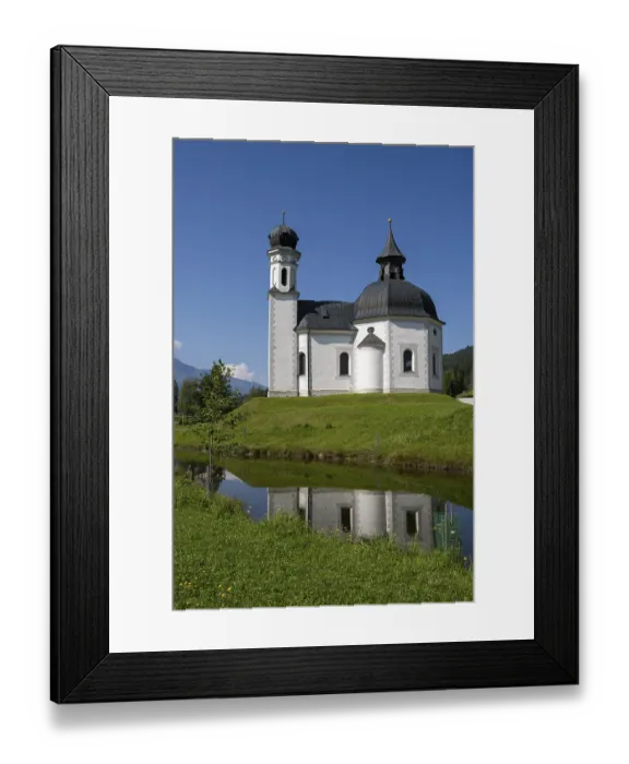 Framed Print : Seekirchl mi reflection, Heiligkreuzkirche