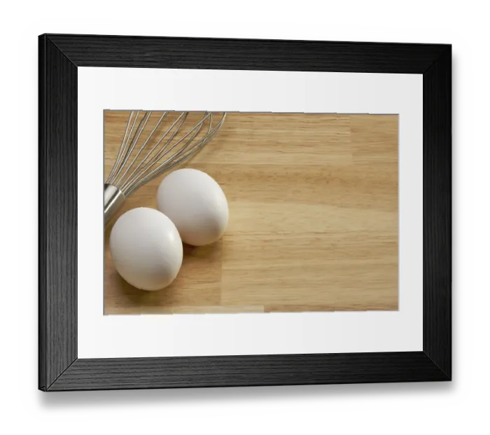 Framed Print : Mixer and eggs on a wooden background