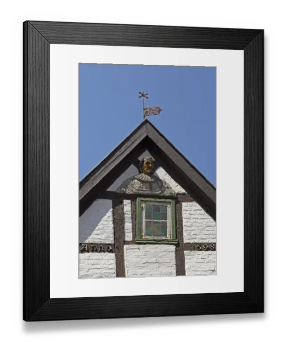 Framed Print : Detailed view, half-timbered house (built 1698)