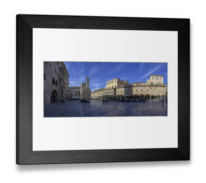 Framed Print : Piazza del Popolo and the Church of San Francesco on the right Loggia dei Mercanti