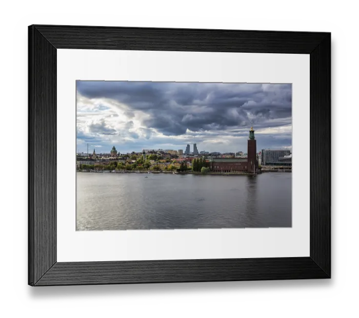 Framed Print : View from the viewpoint Monteliusvagen to the island Kungsholmen with city hall Stockholms stadshus