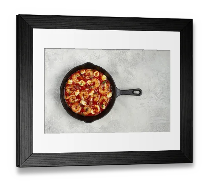 Framed Print : Greek saganaki, in an iron pan