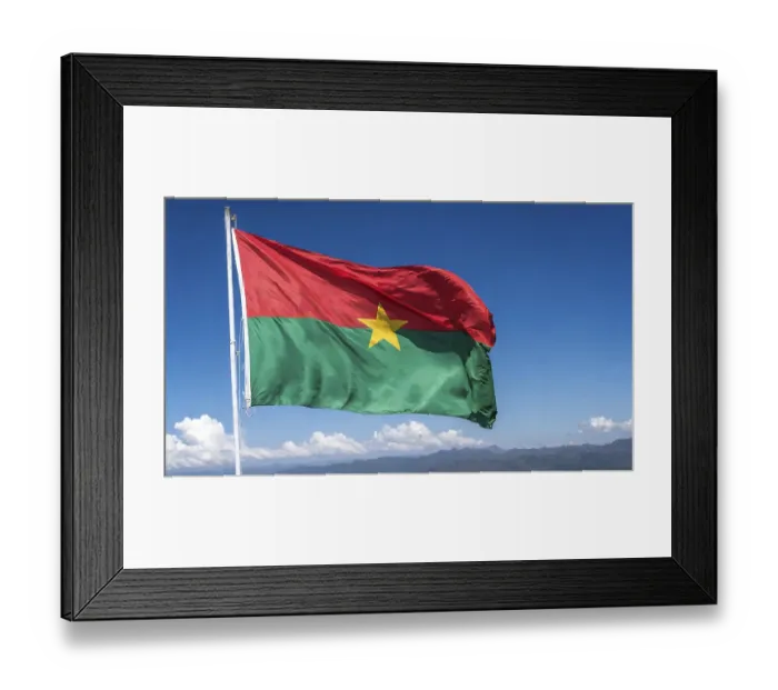 Framed Print : The flag of Burkina Faso flutters in the wind Framed Print : The flag of Burkina Faso flutters in the wind