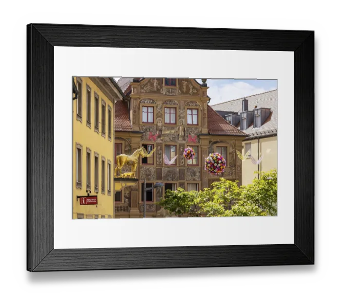 Framed Print : Town view of Ellwangen, Zimmerle house with magnificent facade painting