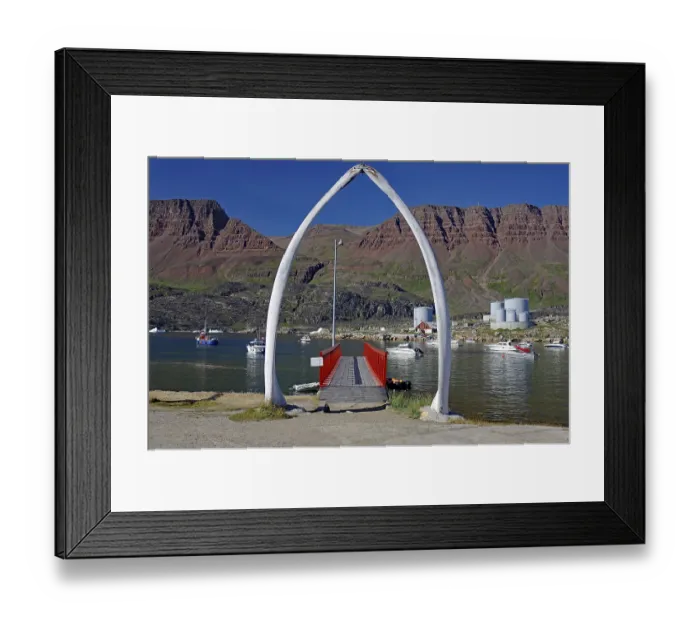 Framed Print : Whale bones form an archway over a jetty Framed Print : Whale bones form an archway over a jetty