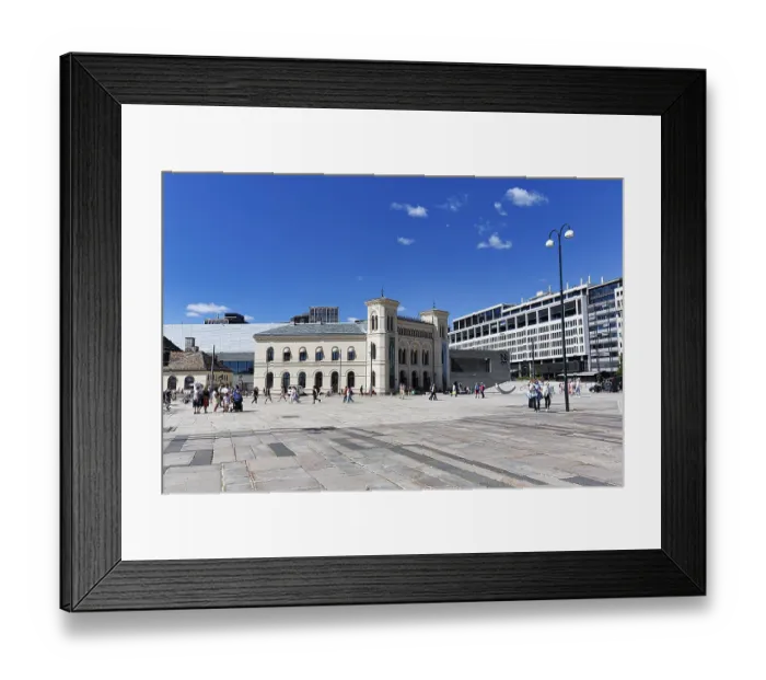 Framed Print : Pedestrians on City Hall Square with Nobel Peace Centre Framed Print : Pedestrians on City Hall Square with Nobel Peace Centre