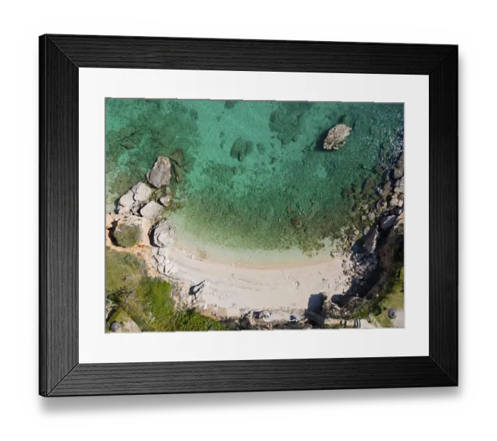 Framed Print : Drone shot, turquoise bay, Stara Baska