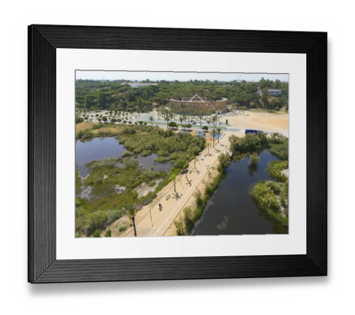 Framed Print : Large park with walking paths, green vegetation
