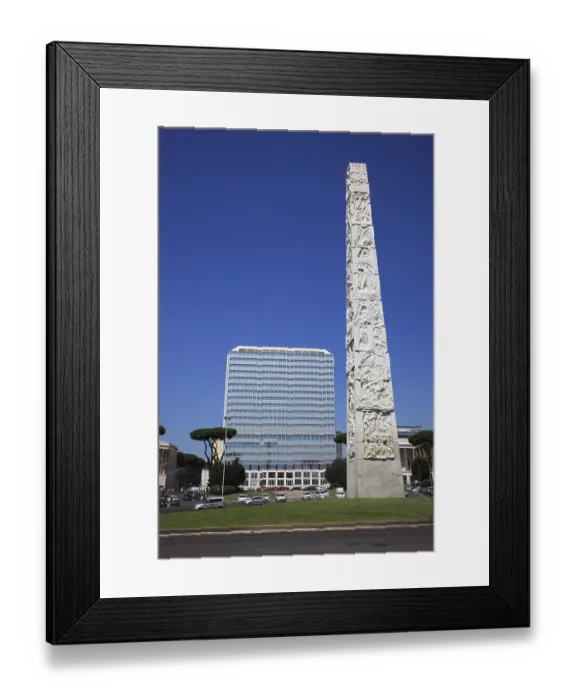 Framed Print : Piazza Guglielmo Marconi and stele Obelisco di Marconi and building of Unogas Energia Spa
