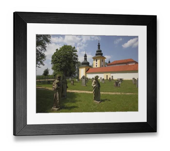 Framed Print : Apostle group in the historical cemetery of the pilgrimage church of Maria Loreto in Stary Hroznatov
