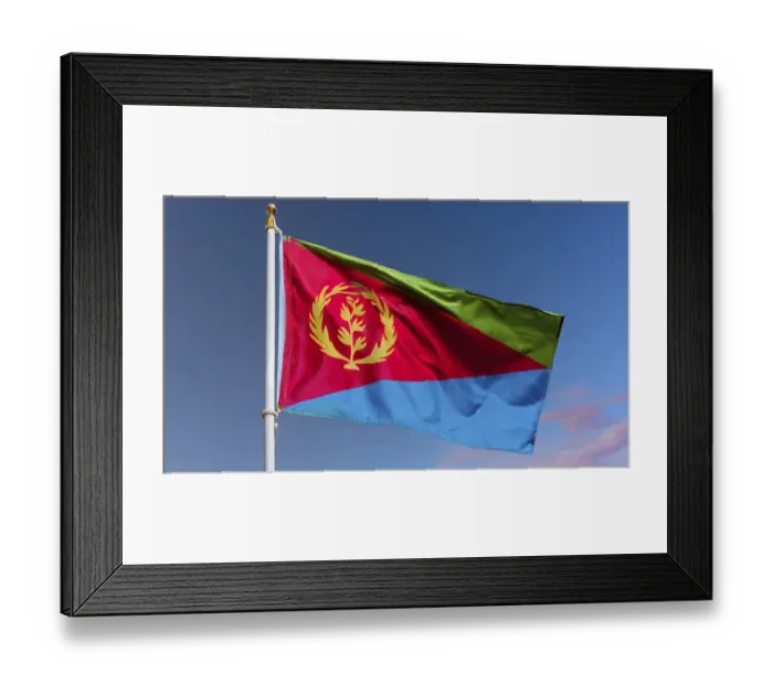 Framed Print : Flags, the national flag of Eritrea flutters in the wind