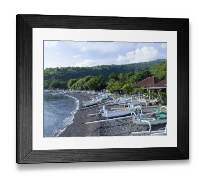 Framed Print : Fishing boats on the beach of Jemeluk Framed Print : Fishing boats on the beach of Jemeluk