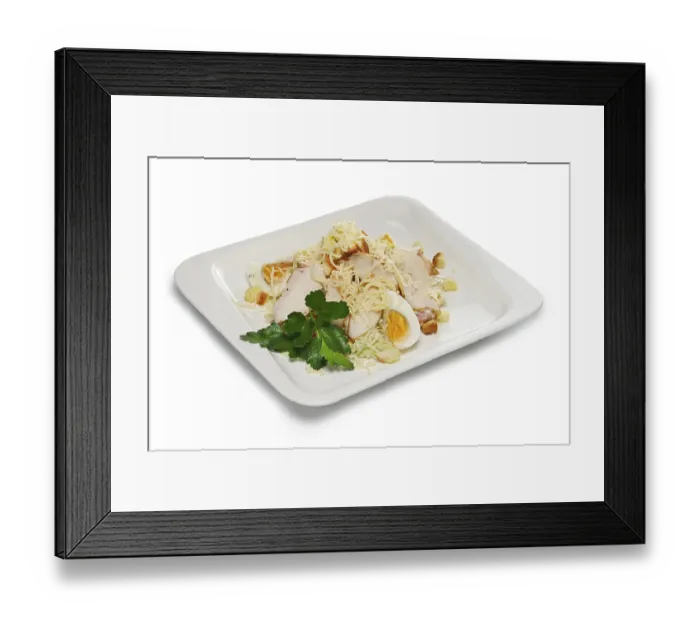 Framed Print : Layout for menu. Chicken fillet with egg