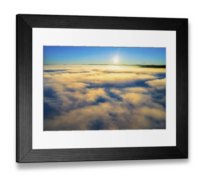 Framed Print : Drone view of sunrise with clouds over valley Remstal in autumn Framed Print : Drone view of sunrise with clouds over valley Remstal in autumn