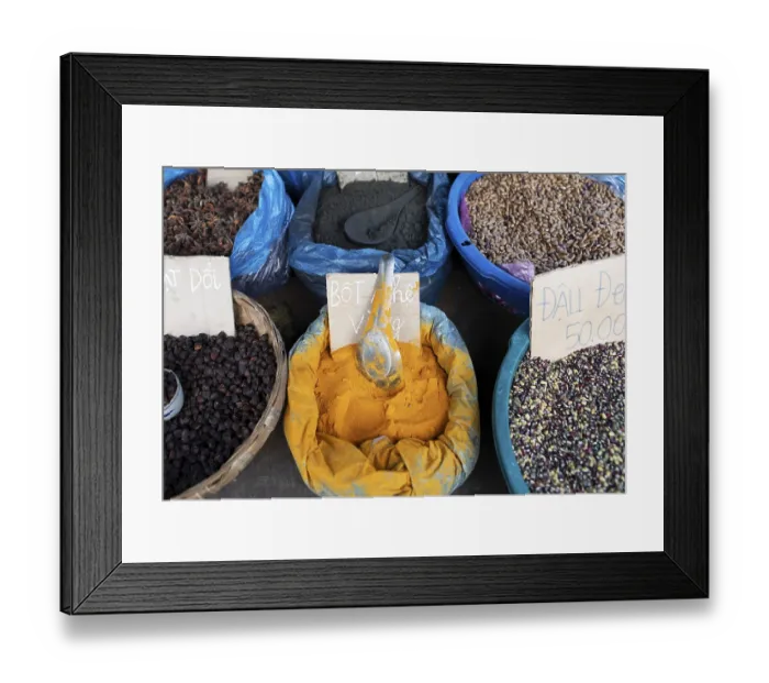 Framed Print : Spices in baskets for sale, Lungcam Cultural Tourist Village Framed Print : Spices in baskets for sale, Lungcam Cultural Tourist Village