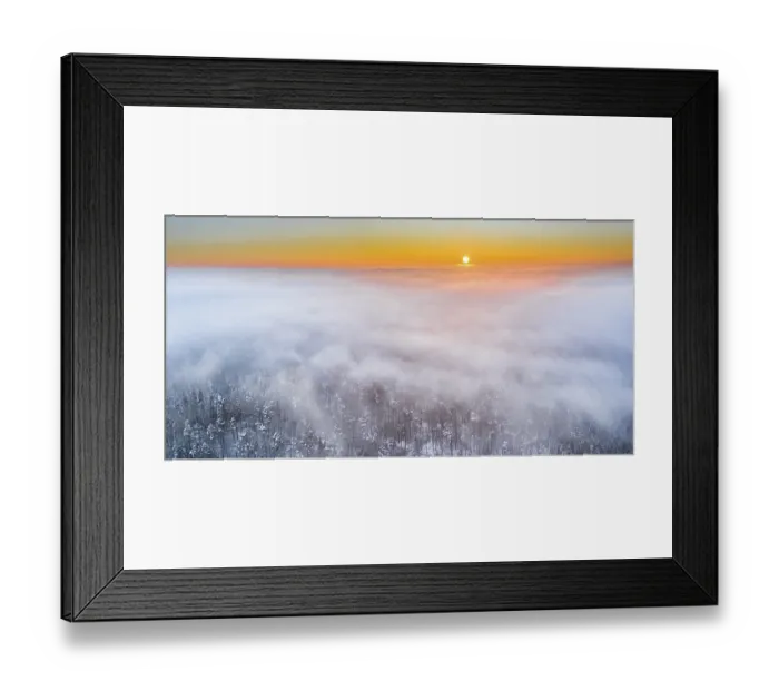 Framed Print : Drone shot, sunrise with fog, winter in Remstal