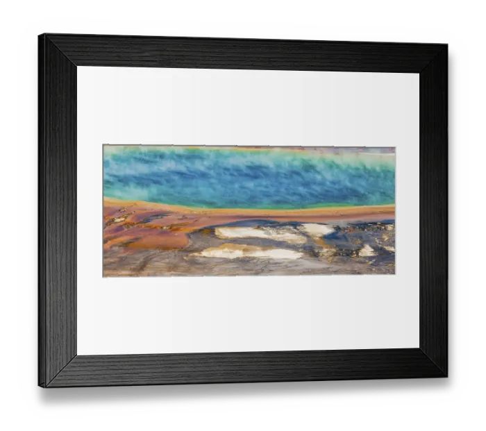 Framed Print : Colored mineral deposits at the edge sr steaming hot spring