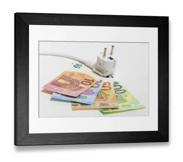 Framed Print : Money notes, symbol image, energy costs