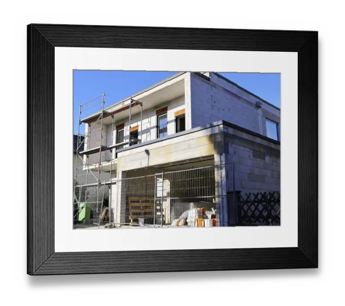 Framed Print : Building site, construction of an apartment block Framed Print : Building site, construction of an apartment block