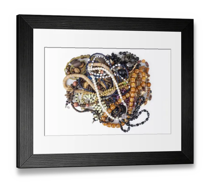 Framed Print : Many necklaces, beads, costume jewellery