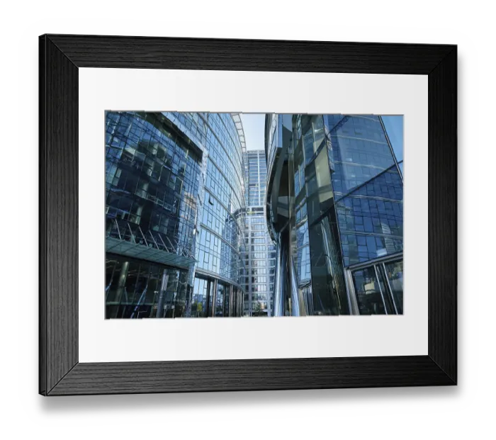 Framed Print : Detail of skyscraper office buildings with glass facades Framed Print : Detail of skyscraper office buildings with glass facades
