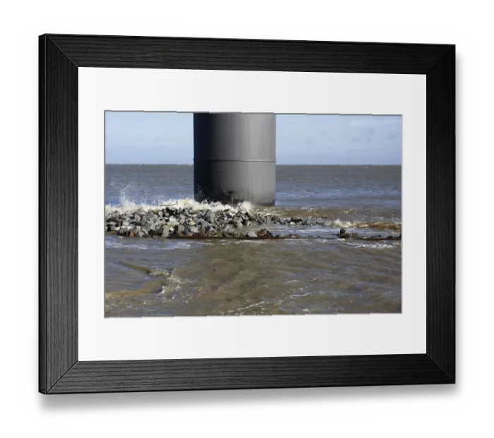 Framed Print : Flushed base of the radar tower at high tide on the Minsener Oog power plant