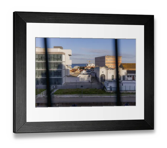 Framed Print : Creative abstract composition featuring a distorted urban scene in Lisbon Framed Print : Creative abstract composition featuring a distorted urban scene in Lisbon