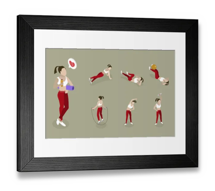 Framed Print : 3D Isometric Flat Vector Illustration of Yoga Exercises