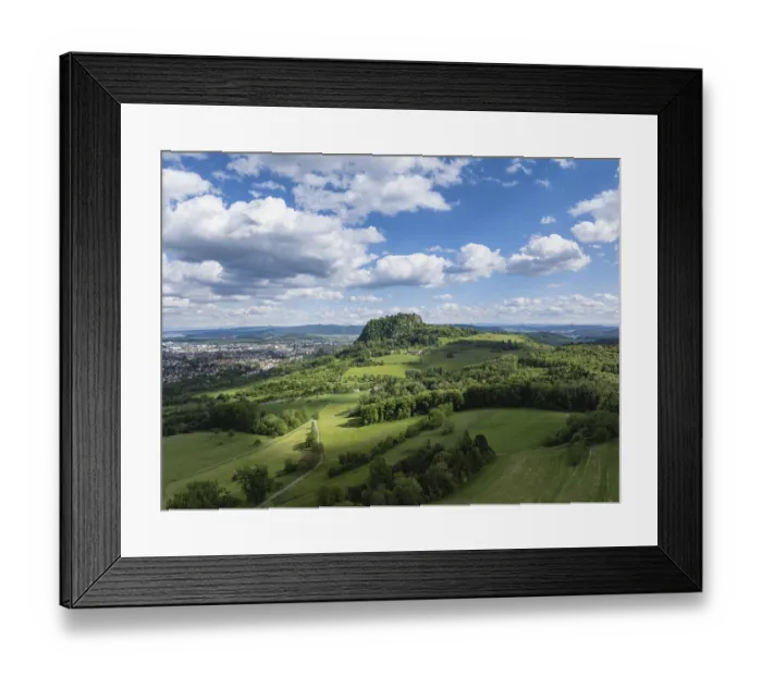 Framed Print : Aerial view of the Hohentwiel volcanic cone with Germany's largest fortress ruin