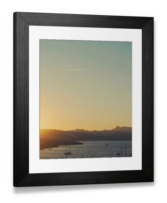 Framed Print : Beautiful sea view and mountains in the Mediterranean at sunset