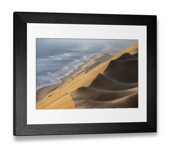 Framed Print : Sand dunes and sea in evening light Framed Print : Sand dunes and sea in evening light