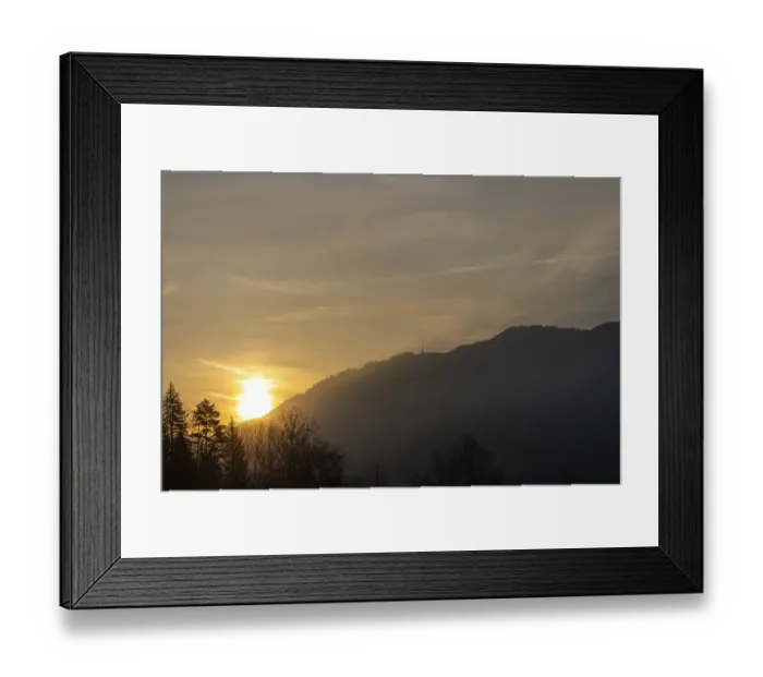 Framed Print : Morning atmosphere at sunrise over a range of hills