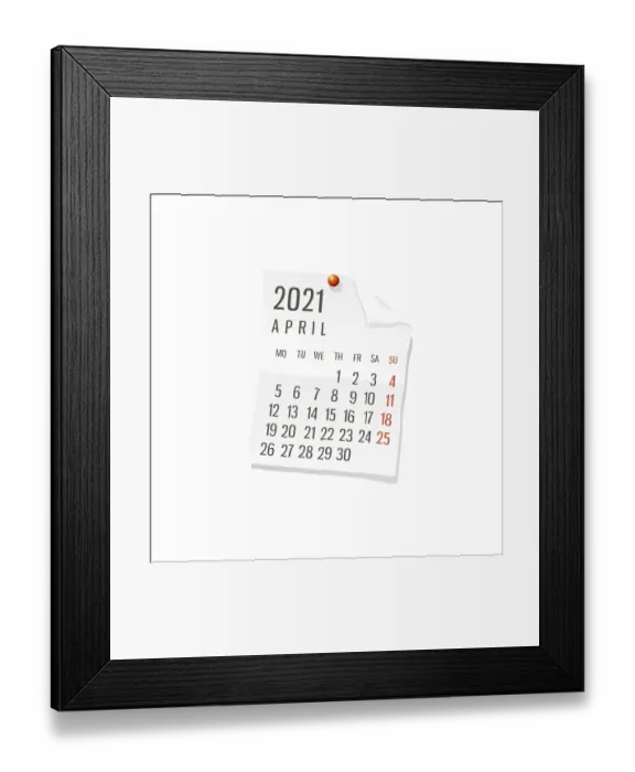 Framed Print : 2021 Calendar on white paper, April