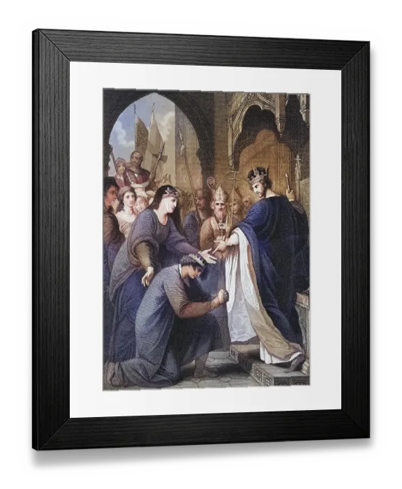Framed Print : John submits to his brother King Richard I while their mother Eleanor of Aquitaine looks