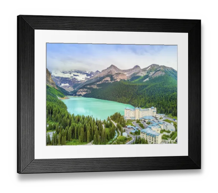 Framed Print : Turquoise Louise Lake in Rockies Mountains