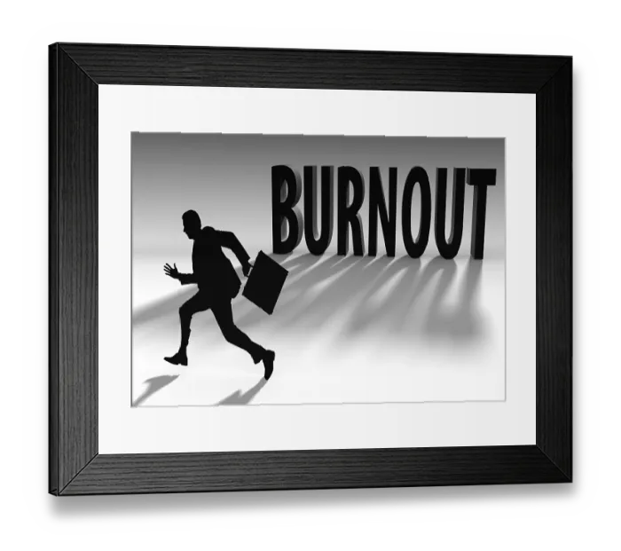 Framed Print : Stressed person, lettering 'burnout'