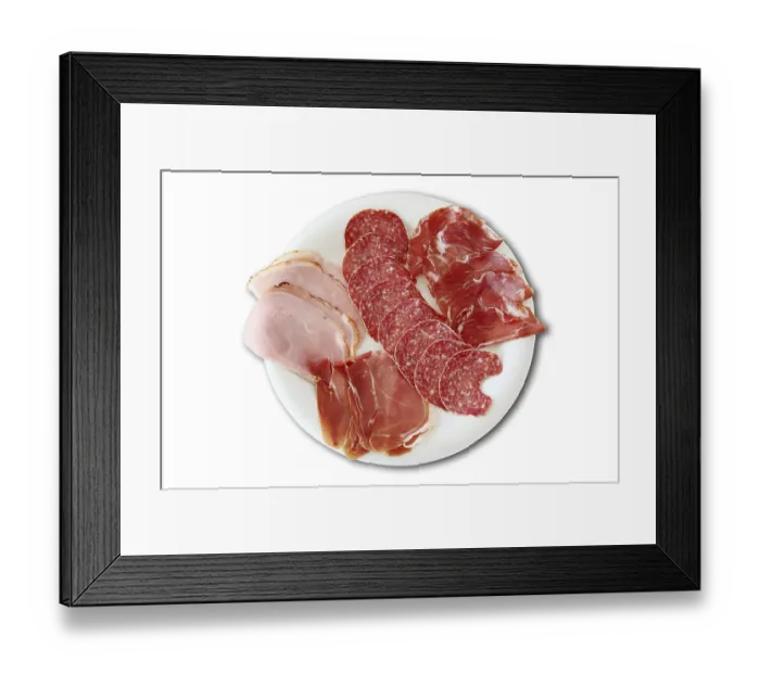 Framed Print : Cold cuts, ham and salami, white plate, Germany