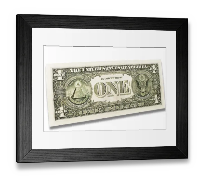 Framed Print : One dollar bill, back side