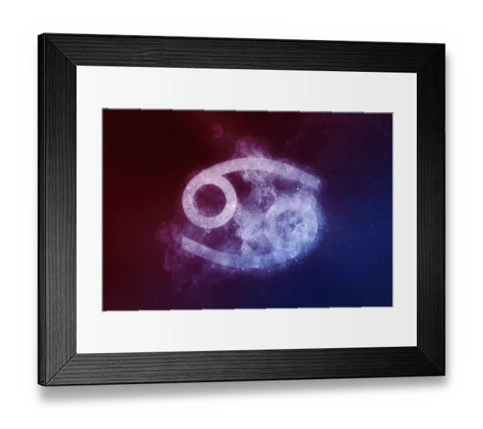 Framed Print : Cancer Zodiac Sign Red Blue. Abstract night sky background