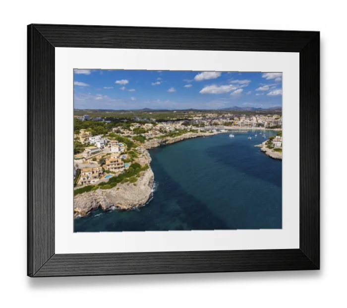 Framed Print : Drone shot, coast of Porto Cristo with natural harbour Framed Print : Drone shot, coast of Porto Cristo with natural harbour